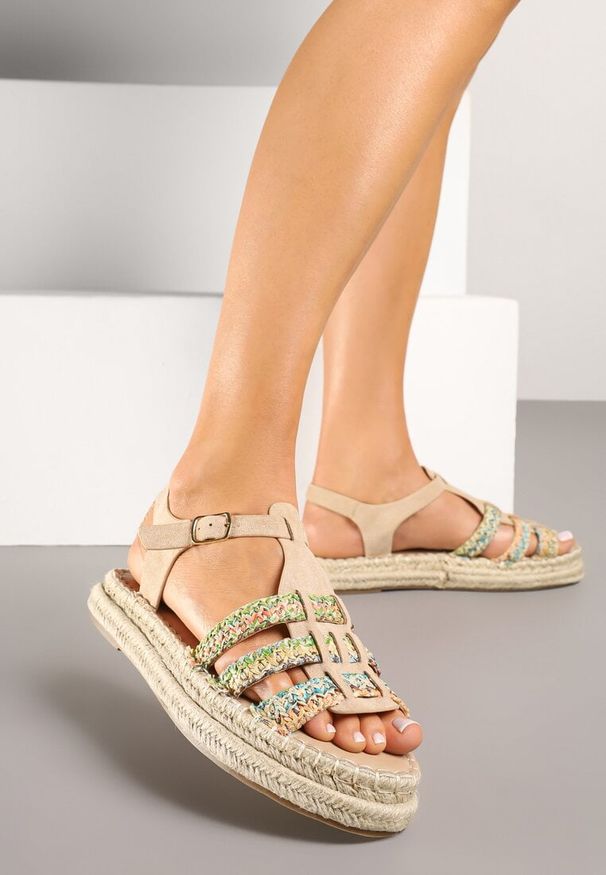 Born2be - Beżowe Sandały na Grubej Podeszwie z Plecionką w Stylu Boho Orrule. Okazja: na co dzień. Zapięcie: sprzączka. Kolor: beżowy. Sezon: lato. Styl: boho