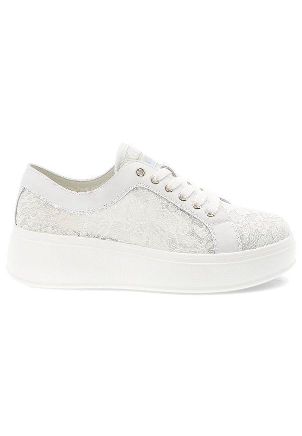 Białe Sneakersy S.Barski Eleganckie Koronkowe Obuwie Damskie. Zapięcie: sznurówki. Kolor: biały. Materiał: koronka. Szerokość cholewki: normalna. Sezon: lato