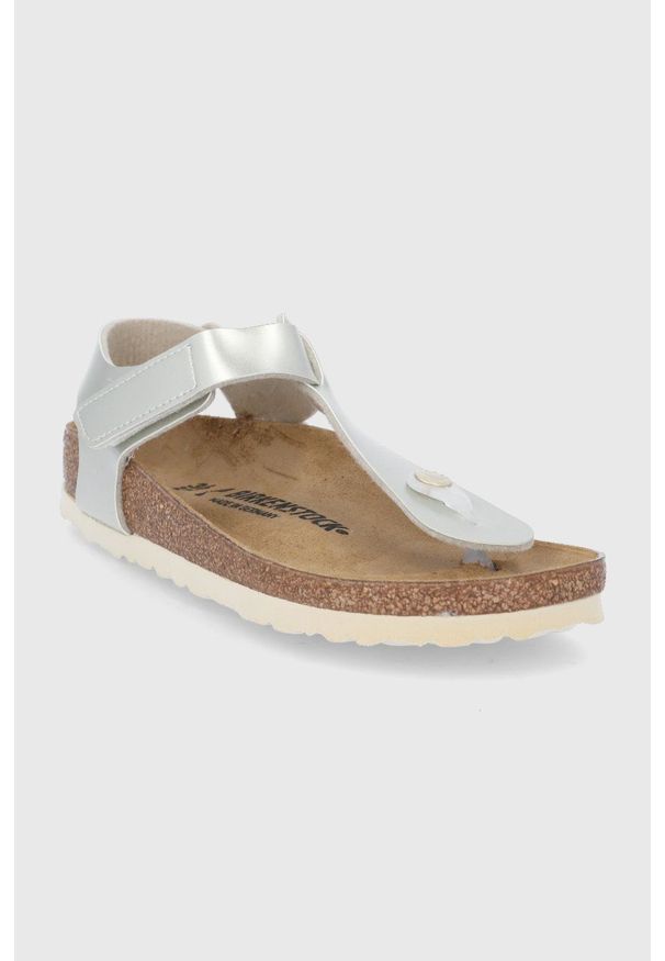 Birkenstock Sandały dziecięce kolor złoty. Zapięcie: klamry. Kolor: złoty. Materiał: guma, materiał. Wzór: gładki