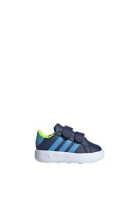Adidas - Buty Grand Court 2.0 Kids. Kolor: niebieski, wielokolorowy, żółty. Materiał: materiał. Sport: turystyka piesza