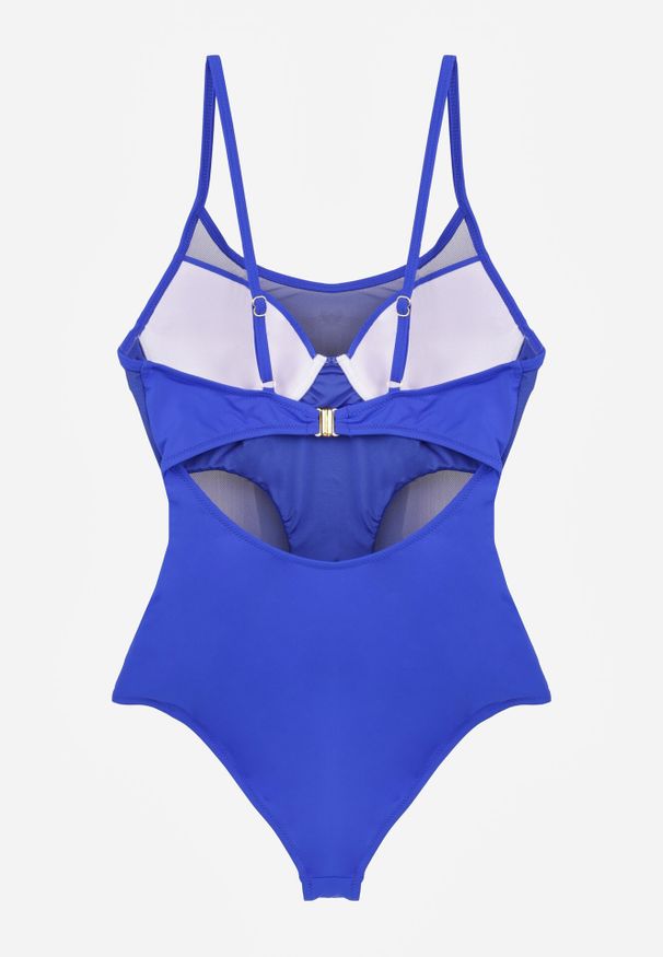 Born2be - Niebieski Strój Kąpielowy Jednoczęściowy z Siateczkowymi Panelami Thelona. Kolor: niebieski