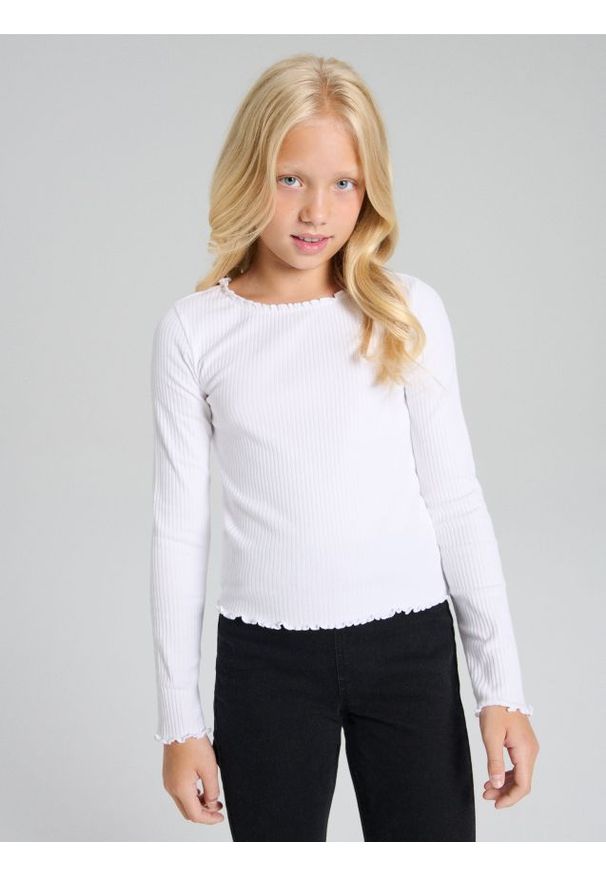 Sinsay - Koszulka z długimi rękawami - biały. Kolor: biały. Długość rękawa: długi rękaw. Długość: długie