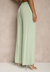 Renee - Jasnozielone Szerokie Spodnie High Waist z Gumką w Talii Ilnena. Okazja: na co dzień, na spotkanie biznesowe, na spacer. Stan: podwyższony. Kolor: zielony. Materiał: materiał, wiskoza. Sezon: lato. Styl: biznesowy, elegancki, casual #4