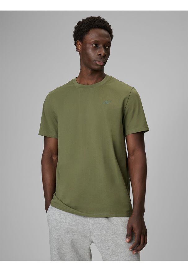 4f - 4F T-shirt regular gładki męski - oliwkowy XXL. Okazja: na co dzień. Kolor: brązowy, oliwkowy, wielokolorowy. Materiał: materiał. Wzór: gładki. Styl: casual, klasyczny