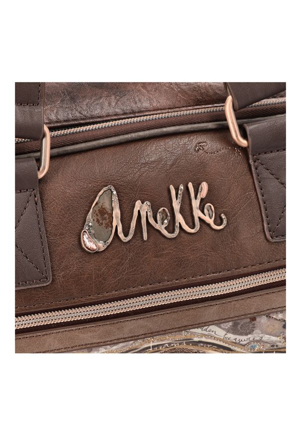 Brązowa Damska Torba Na Laptopa Anekke Premium. Kolor: brązowy. Materiał: materiał. Wzór: aplikacja. Styl: elegancki, casual