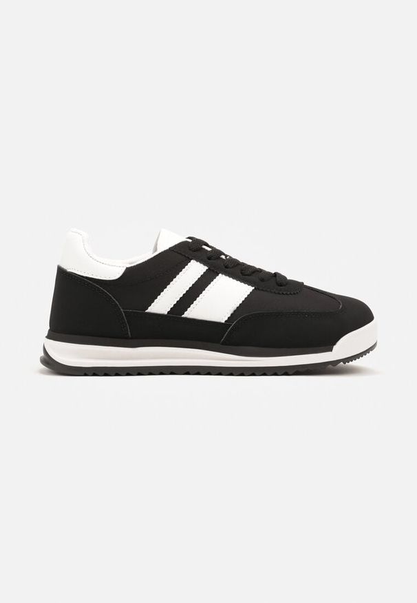 Born2be - Czarne Sneakersy Tenisówki z Ozdobnymi Paskami Flormi. Okazja: na co dzień. Zapięcie: pasek. Kolor: czarny. Materiał: jeans. Sezon: wiosna