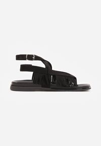 Born2be - Czarne Sandały w Stylu Rzymianek z Frędzlami Lysoph. Okazja: na co dzień. Zapięcie: sprzączka. Kolor: czarny. Materiał: jeans. Styl: casual, elegancki, boho #2