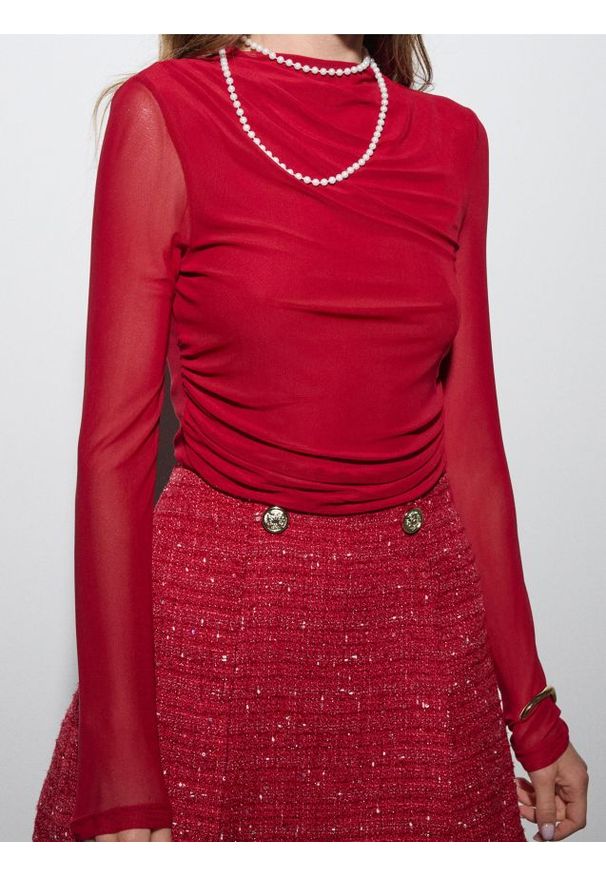 Sinsay - Body z długim rękawem - czerwony. Kolor: czerwony. Długość rękawa: długi rękaw. Długość: długie