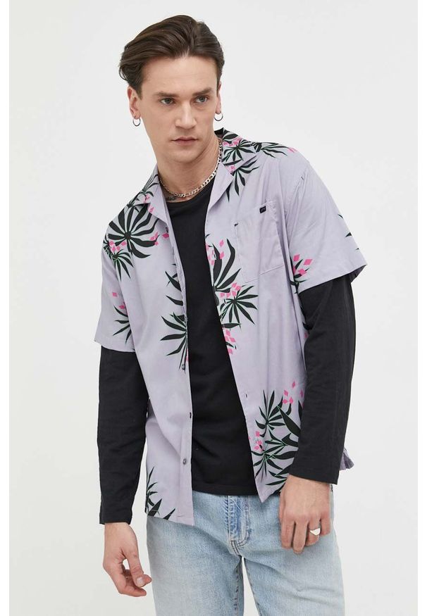 Billabong koszula bawełniana męska kolor fioletowy regular. Kolor: fioletowy. Materiał: bawełna. Długość rękawa: krótki rękaw. Długość: krótkie