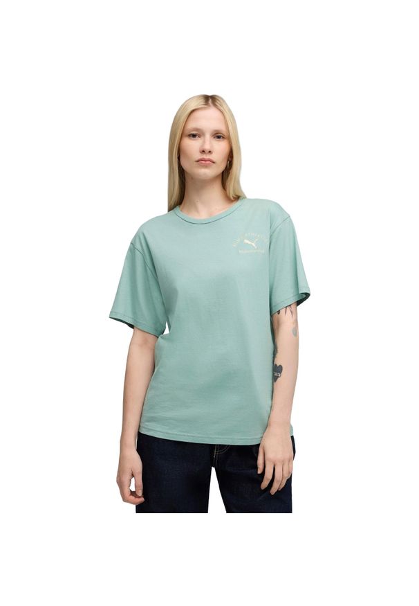 Koszulka damskie Puma Class Relaxed Tee Light Moss. Kolor: niebieski. Materiał: bawełna, materiał