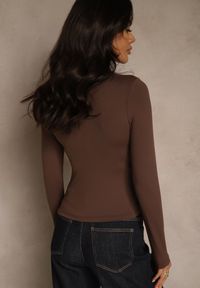 Renee - Brązowa Bluzka Longsleeve z Bawełny Avelfia. Okazja: na co dzień. Kolor: brązowy. Materiał: bawełna. Długość rękawa: długi rękaw. Styl: casual, elegancki #3