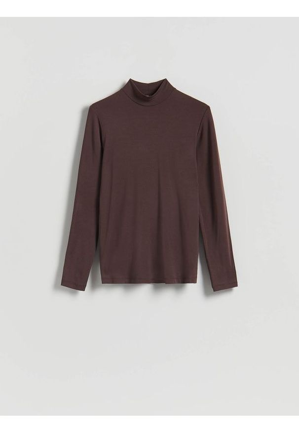Reserved - Longsleeve z golfem - ciemnobrązowy. Typ kołnierza: golf. Kolor: brązowy. Materiał: dzianina. Długość rękawa: długi rękaw
