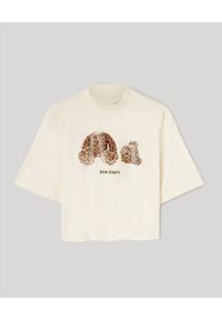 PALM ANGELS - Beżowy t-shirt z misiem. Kolor: beżowy. Wzór: motyw zwierzęcy, nadruk