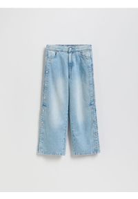 Reserved - Jeansy wide leg z napami - niebieski. Kolor: niebieski