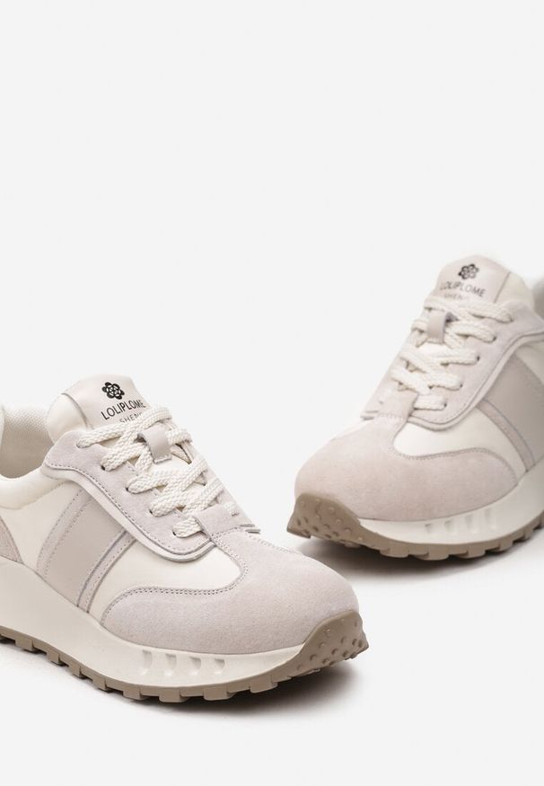 Renee - Beżowe Klasyczne Sneakersy ze Skóry Naturalnej Goteria. Kolor: beżowy. Materiał: skóra