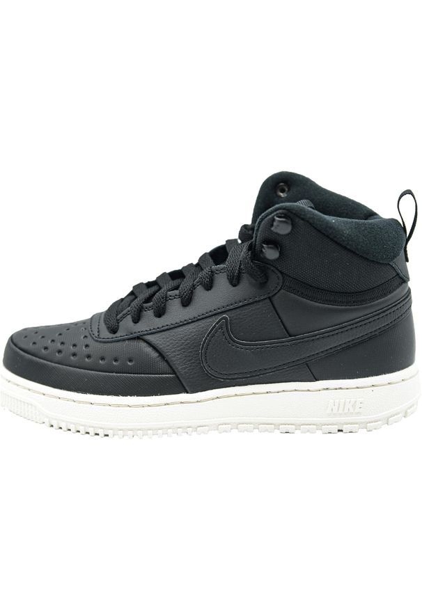 Buty do chodzenia męskie Nike Court Vision Mid. Wysokość cholewki: za kostkę. Zapięcie: sznurówki. Kolor: czarny. Materiał: tkanina, materiał, skóra, syntetyk. Szerokość cholewki: normalna. Model: Nike Court. Sport: turystyka piesza
