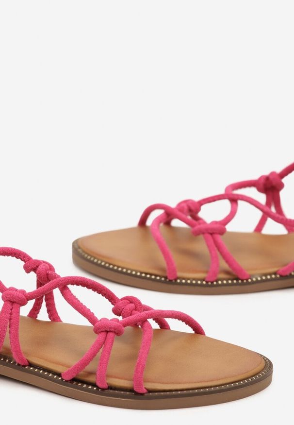 Renee - Fuksjowe Klasyczne Sandały Typu Rzymianki Anivena. Okazja: na co dzień. Kolor: różowy. Wzór: kwiaty. Sezon: lato. Styl: klasyczny