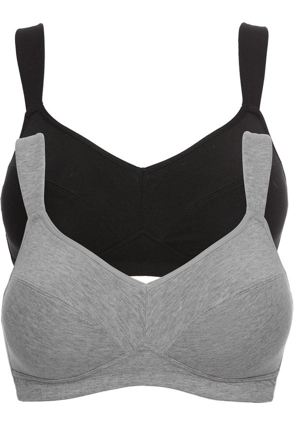 bonprix - Biustonosz bez fiszbinów z bawełną organiczną (2 szt.). Kolor: czarny. Materiał: bawełna