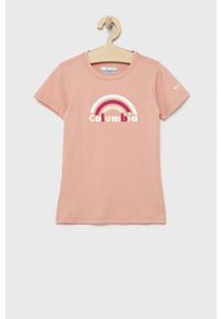 columbia - Columbia t-shirt bawełniany dziecięcy kolor różowy. Okazja: na co dzień. Kolor: różowy. Materiał: bawełna. Długość rękawa: krótki rękaw. Długość: krótkie. Wzór: nadruk. Styl: casual