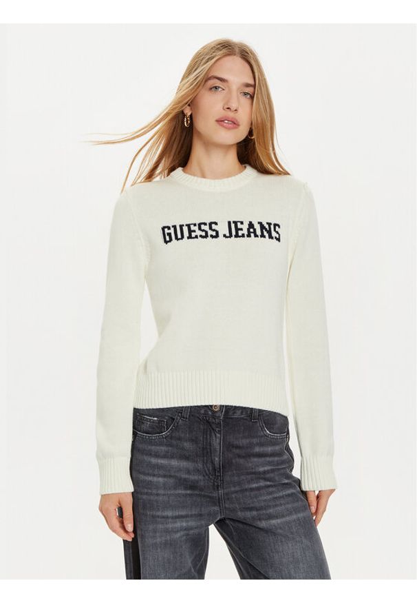 Guess Sweter W4BR10 Z3HM1 Biały Regular Fit. Kolor: biały. Materiał: bawełna