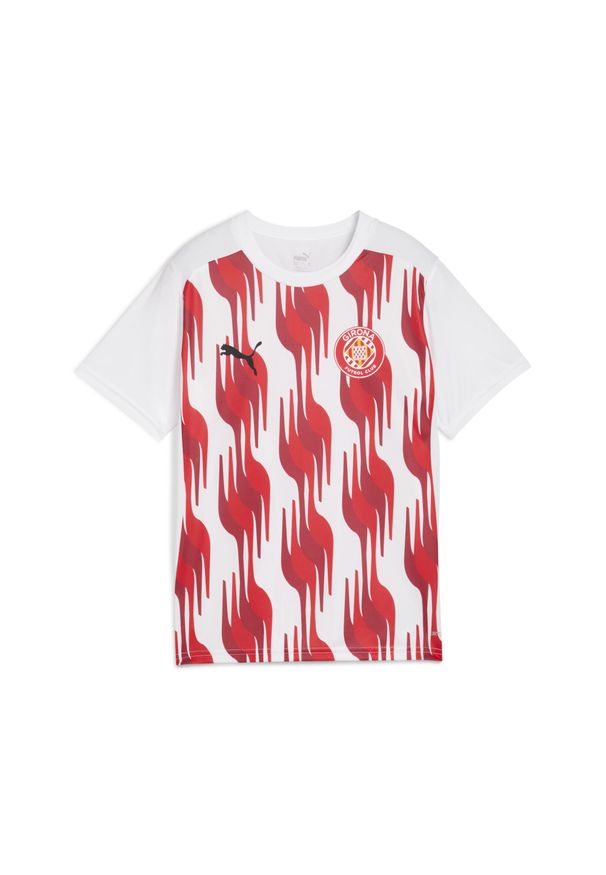 Puma - Młodzieżowa koszulka przedmeczowa z krótkim rękawem Girona FC PUMA White Red. Kolor: czerwony, biały, wielokolorowy. Długość rękawa: krótki rękaw. Długość: krótkie. Sport: piłka nożna