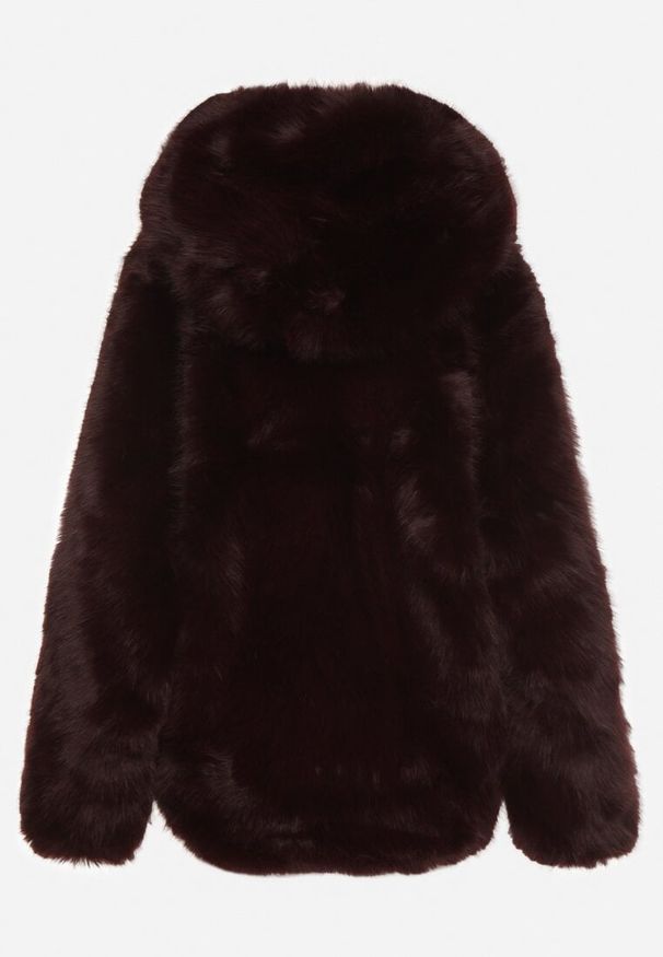 Born2be - Bordowa Kurtka Futerko Oversize z Kapturem Unillea. Okazja: na co dzień. Typ kołnierza: kaptur. Kolor: czerwony. Materiał: futro. Styl: elegancki, casual