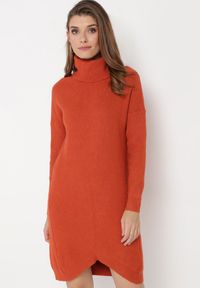 Born2be - Czerwona Sweterkowa Sukienka z Golfem i Asymetrycznym Dołem Elisane. Typ kołnierza: golf. Kolor: czerwony. Materiał: dzianina. Sezon: jesień, zima. Typ sukienki: asymetryczne #1