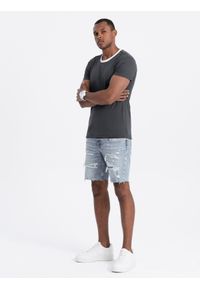 Ombre Clothing - T-shirt męski bawełniany - grafitowy V7 S1385 - XXL. Kolor: szary. Materiał: bawełna. Styl: klasyczny #7