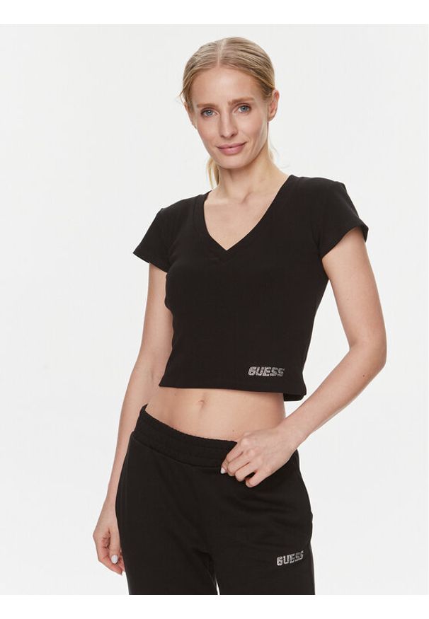 Guess T-Shirt Edie V4RP10 K8RT2 Czarny Regular Fit. Kolor: czarny. Materiał: wiskoza