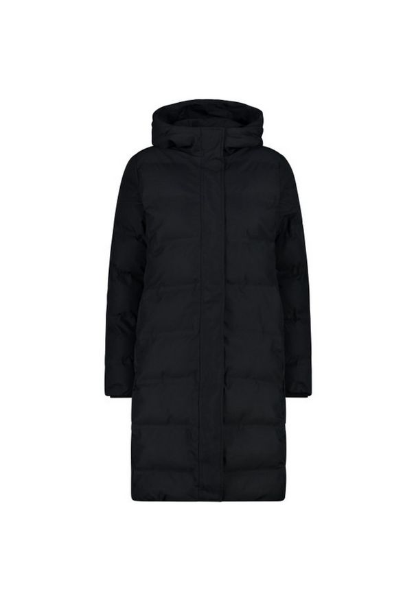 Długa kurtka puchowa z kapturem damska CMP. Typ kołnierza: kaptur. Kolor: zielony, czarny. Materiał: puch. Długość: długie. Sport: turystyka piesza