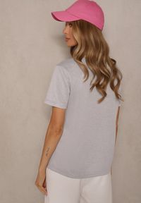 Renee - Jasnoszary T-shirt Zdobiony Minimalistycznym Haftem Galeneria. Okazja: na co dzień. Kolor: szary. Materiał: jeans. Wzór: aplikacja, haft. Styl: klasyczny, elegancki, casual #4