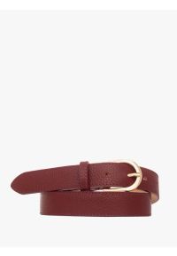 Ryłko - Bordowy pasek damski ze złotą klamrą. Kolor: czerwony. Materiał: skóra #1
