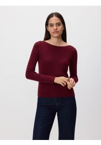 Reserved - Sweter z błyszczącą aplikacją - bordowy. Kolor: czerwony. Materiał: dzianina, wełna. Wzór: aplikacja #1