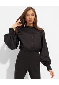 EMANOU - Czarna koszula z bufiastymi rękawami Alicia. Kolor: czarny. Materiał: materiał, bawełna. Wzór: gładki, jednolity