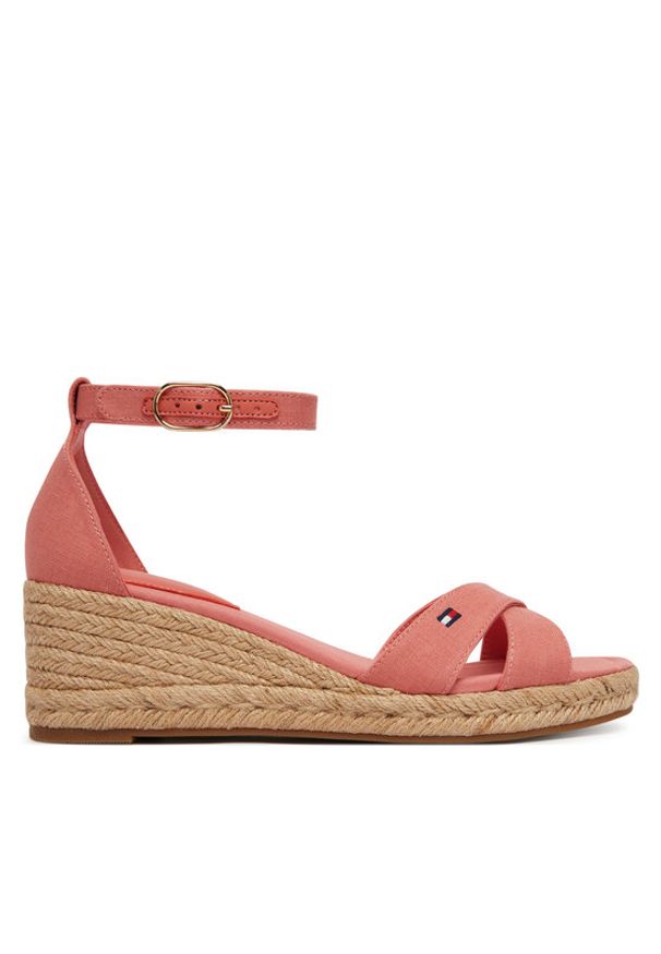 TOMMY HILFIGER - Tommy Hilfiger Espadryle Hemp Crossover Strap Wedge Espadrilles FW0FW09332 Różowy. Kolor: różowy. Materiał: materiał