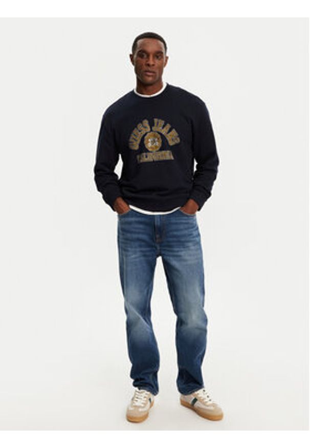 Guess Jeans Bluza M5RQ40 KCPR1 Granatowy Regular Fit. Kolor: niebieski. Materiał: bawełna