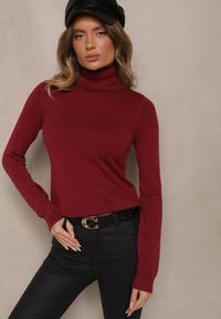Renee - Bordowy Casualowy Golf z Wiskozą i Modalem Lannetora. Okazja: na co dzień. Typ kołnierza: golf. Kolor: czerwony. Materiał: wiskoza. Wzór: aplikacja, gładki. Styl: casual