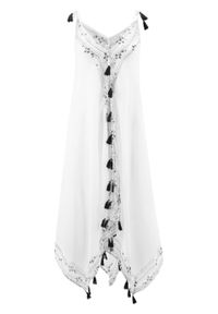 Sukienka plażowa bonprix biało-czarny z nadrukiem. Okazja: na plażę. Kolor: biały. Wzór: nadruk #1