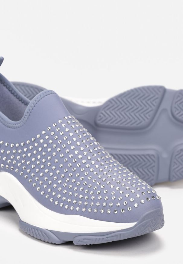 Renee - Niebieskie Buty Sportowe na Grubej Podeszwie w Cyrkonie Elerene. Kolor: niebieski
