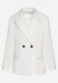 Born2be - Biała Dwurzędowa Marynarka o Pudełkowym Kroju Oversize Kosalia. Okazja: na co dzień, na spotkanie biznesowe. Kolor: biały. Materiał: jeans. Styl: biznesowy, klasyczny, elegancki, casual