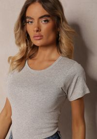 Renee - Szary Bawełniany T-shirt o Klasycznym Kroju Talvia. Okazja: do pracy, na co dzień. Kolor: szary. Materiał: bawełna. Styl: klasyczny