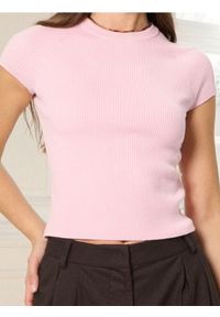 Sinsay - Bluzka swetrowa z krótkim rękawem - różowy. Kolor: różowy. Długość rękawa: krótki rękaw. Długość: krótkie