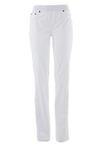 Spodnie bawełniane z wygodnym paskiem, STRAIGHT bonprix biały. Kolor: biały. Materiał: bawełna. Wzór: prążki #1