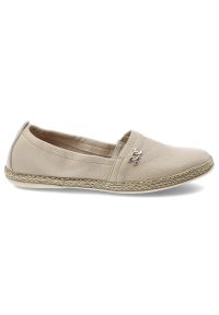 Beżowe Baleriny Armodo Modne Wsuwane Obuwie Damskie. Okazja: na co dzień. Zapięcie: bez zapięcia. Kolor: beżowy. Materiał: jeans, skóra. Wzór: aplikacja. Sezon: lato. Styl: casual #2