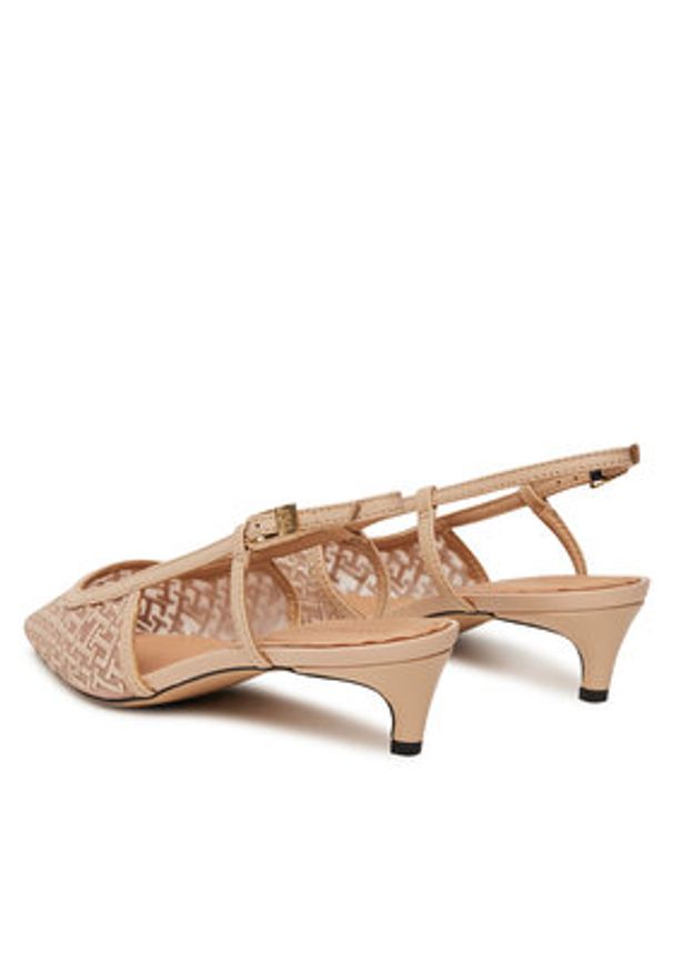TOMMY HILFIGER - Tommy Hilfiger Sandały Mono Squared Toe Kitten Slingb FW0FW08746 Beżowy. Kolor: beżowy. Materiał: materiał