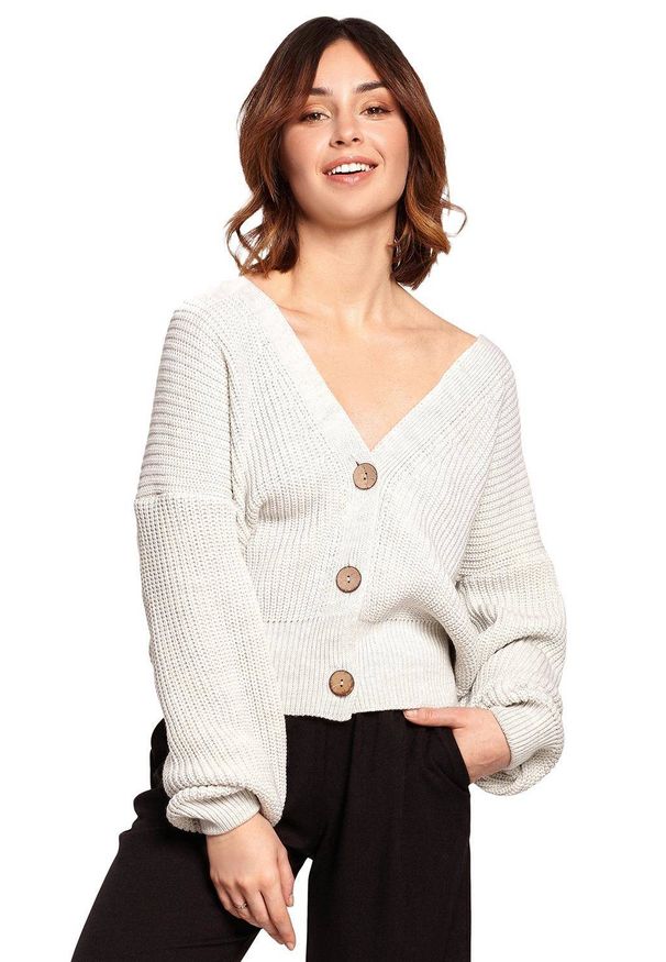 BE Knit - Swobodny sweter kardigan na guziki. Materiał: jeans, akryl. Styl: elegancki