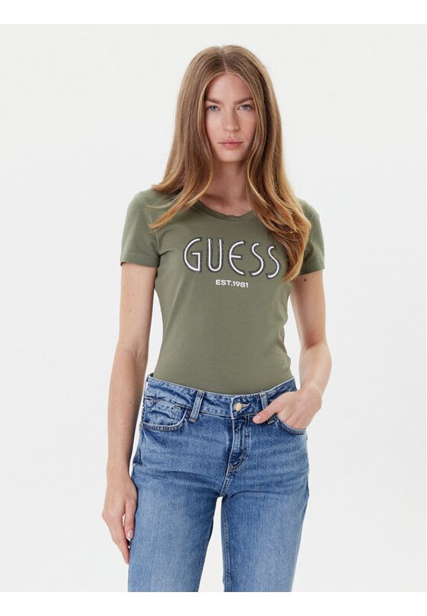 Guess T-Shirt W5YI05 J1314 Khaki Regular Fit. Kolor: brązowy. Materiał: bawełna