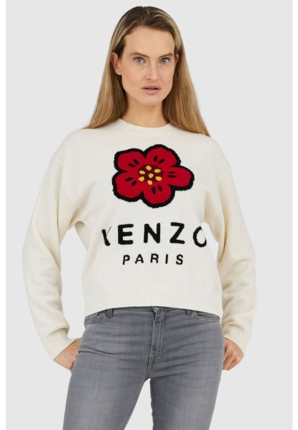 Kenzo - KENZO Kremowy sweter damski boke flower. Kolor: kremowy