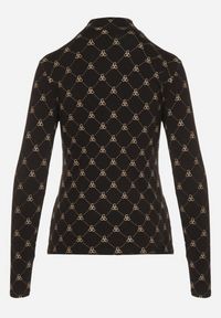 Born2be - Czarna Bawełniana Bluzka z Półgolfem Typu Longsleeve z Geometrycznym Wzorem Tilianna. Okazja: na imprezę, na spotkanie biznesowe, do pracy, na co dzień. Kolor: czarny. Materiał: bawełna. Długość rękawa: długi rękaw. Wzór: geometria. Styl: klasyczny, biznesowy, casual, elegancki #7