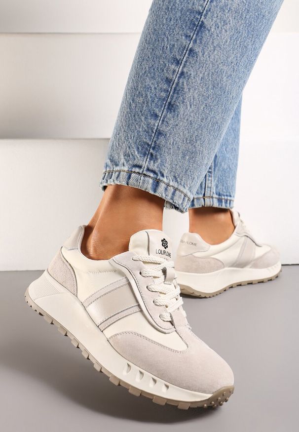 Born2be - Beżowe Sznurowane Sneakersy ze Skóry Naturalnej Hihanna. Kolor: beżowy. Materiał: skóra